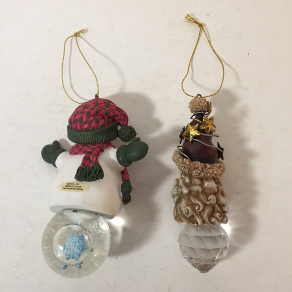 Hanging Snow Globe Snowman With Snowflake and Old Fashioned Santa Ornaments - Picture 2 of 6